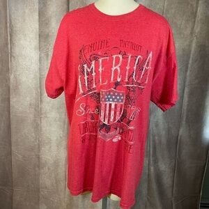 America Red White Blue Flag Men’s Graphic Short Sleeve T-Shirt: See Measurements